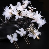Bridal Hair Band, Zinc Alloy, with ABS Plastic Pearl & Spun Silk & Crystal, Flower, gold color plated, for woman & faceted & with rhinestone, lead & cadmium free  