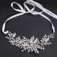 Bridal Hair Band, Zinc Alloy, with ABS Plastic Pearl & Satin Ribbon & Crystal, platinum color plated, for woman & faceted, lead & cadmium free 