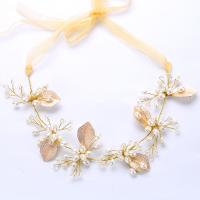 Bridal Hair Band, Zinc Alloy, with ABS Plastic Pearl & Satin Ribbon & Crystal, Flower, gold color plated, for woman & faceted, lead & cadmium free 
