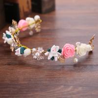 Bridal Hair Band, Zinc Alloy, with ABS Plastic Pearl & Spun Silk & Polymer Clay & Crystal & Resin, Flower, gold color plated, for woman & faceted & with rhinestone, lead & cadmium free 