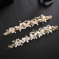 Bridal Hair Band, Zinc Alloy, with ABS Plastic Pearl & Satin Ribbon & Crystal, Flower, gold color plated, for woman & faceted & with rhinestone lead & cadmium free 