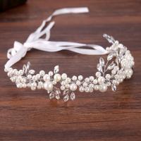 Bridal Hair Band, Zinc Alloy, with ABS Plastic Pearl & Crystal, Flower, gold color plated, for woman & faceted, lead & cadmium free, 50mm 