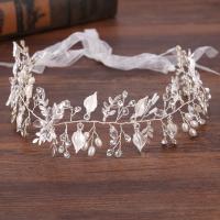 Bridal Hair Band, Zinc Alloy, with ABS Plastic Pearl & Satin Ribbon & Crystal, Flower, platinum color plated, for woman & faceted, lead & cadmium free, 50mm 
