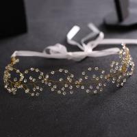 Bridal Hair Band, Zinc Alloy, with Satin Ribbon & Crystal, Flower, gold color plated, for woman & faceted, lead & cadmium free 