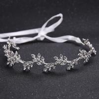 Bridal Hair Band, Zinc Alloy, with Satin Ribbon, Flower, platinum color plated, for woman & with rhinestone, lead & cadmium free, 50mm 