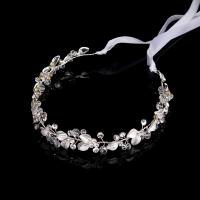 Bridal Hair Band, Zinc Alloy, with Satin Ribbon & Crystal, Flower, platinum color plated, for woman & faceted, lead & cadmium free, 50mm 