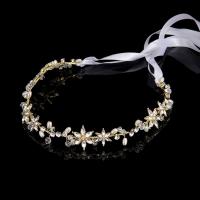 Bridal Hair Band, Zinc Alloy, with Satin Ribbon & Crystal, Flower, gold color plated, for woman & faceted, lead & cadmium free 