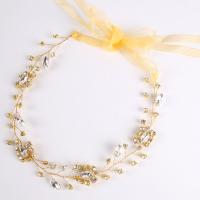 Bridal Hair Band, Zinc Alloy, with Satin Ribbon & Crystal, Flower, gold color plated, for woman & faceted, lead & cadmium free, 50mm 