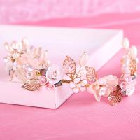 Bridal Hair Band, Zinc Alloy, with ABS Plastic Pearl & Crystal, Flower, gold color plated, for woman & enamel & faceted & with rhinestone, lead & cadmium free, 50mm 