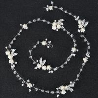 Bridal Hair Band, Zinc Alloy, with Silk Flower & ABS Plastic Pearl & Crystal, Flower, platinum color plated, for woman & faceted, lead & cadmium free 