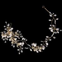 Bridal Hair Band, Zinc Alloy, with ABS Plastic Pearl & Crystal, Flower, gold color plated, for woman & faceted & with rhinestone, lead & cadmium free, 50mm 