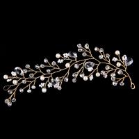 Bridal Hair Band, Zinc Alloy, with ABS Plastic Pearl & Crystal, Flower, gold color plated, for woman & faceted, lead & cadmium free, 70mm 