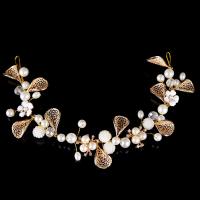 Bridal Hair Band, Zinc Alloy, with ABS Plastic Pearl & Crystal, Flower, gold color plated, for woman & faceted & with rhinestone, lead & cadmium free 