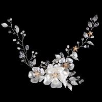 Bridal Hair Band, Zinc Alloy, with ABS Plastic Pearl & Crystal, Flower, platinum color plated, for woman & faceted, lead & cadmium free, 50mm 