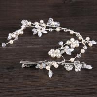 Bridal Hair Band, Zinc Alloy, with ABS Plastic Pearl & Crystal, Flower, platinum color plated, for woman & faceted, lead & cadmium free 