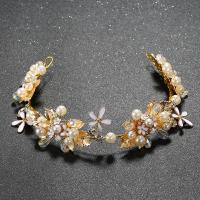 Bridal Hair Band, Zinc Alloy, with ABS Plastic Pearl & Crystal, Flower, gold color plated, for woman & enamel & faceted & with rhinestone, lead & cadmium free 