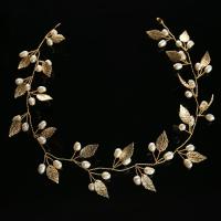 Bridal Hair Band, Zinc Alloy, with ABS Plastic Pearl, Leaf, gold color plated, for woman, lead & cadmium free 