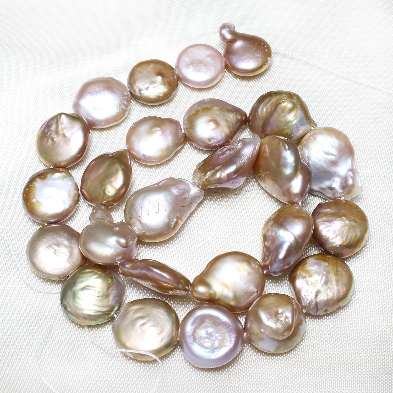 コイン養殖淡水真珠たま, 天然有核フレッシュウォーターパール, 楕円, 天然, 異なるサイズの選択, 無色, 穴:約 0.8mm, 長さ:約 15 インチ, 売り手 ストランド