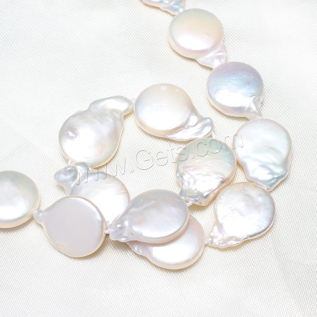 Baroque Cultured Freshwater Pearl Beads, Flat Round, natural, different size for choice, white, Hole:Approx 0.8mm, Sold By KG