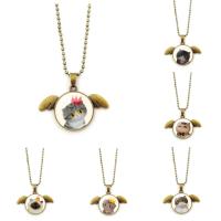 Time Gem Jewelry Necklace, Zinc Alloy, with iron chain & Glass, with 5cm extender chain, Wing Shape, word love, antique bronze color plated, animal design & Unisex & ball chain & 3D & decal, lead & cadmium free Approx 17.5 Inch 