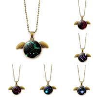 Time Gem Jewelry Necklace, Zinc Alloy, with iron chain & Glass, with 5cm extender chain, Wing Shape, word love, antique bronze color plated, starry design & Unisex & ball chain & decal, lead & cadmium free Approx 17.5 Inch 