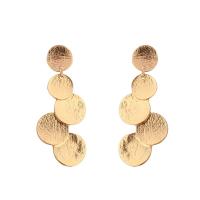 Zinc Alloy Drop Earring, stainless steel post pin, Flat Round, gold color plated, for woman, lead & cadmium free, 65mm 