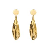 Zinc Alloy Drop Earring, stainless steel post pin, Leaf, gold color plated, for woman, lead & cadmium free, 60mm 