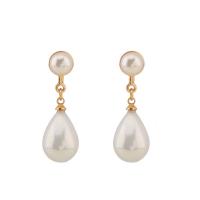 Plastic Pearl Zinc Alloy Earring, with ABS Plastic Pearl, stainless steel post pin, Teardrop, gold color plated, for woman, lead & cadmium free, 10x40 