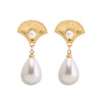 Plastic Pearl Zinc Alloy Earring, with ABS Plastic Pearl, iron post pin, Teardrop, gold color plated, for woman & enamel, lead & cadmium free 
