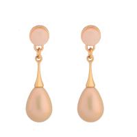 Plastic Pearl Zinc Alloy Earring, with ABS Plastic Pearl, iron post pin, Teardrop, gold color plated, for woman, lead & cadmium free 