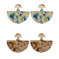 Wood Earring, Zinc Alloy, with Wood, iron post pin, Fan, gold color plated, for woman lead & cadmium free 
