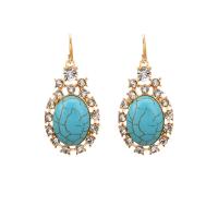 Zinc Alloy Rhinestone Drop Earring, with Synthetic Turquoise, iron earring hook, Teardrop, gold color plated, for woman & with rhinestone, lead & cadmium free 