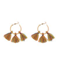 Fashion Tassel Earring, Zinc Alloy, with Nylon Cord, iron hoop earring, gold color plated, for woman, lead & cadmium free 