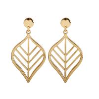 Zinc Alloy Drop Earring, stainless steel post pin, Leaf, gold color plated, for woman, lead & cadmium free 