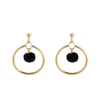Fluffy Pom Pom Earrings, Zinc Alloy, with Plush, stainless steel post pin, Donut, gold color plated, for woman, lead & cadmium free 