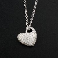 Brass Cubic Zirconia Necklace, with 6cm extender chain, Heart, platinum plated, oval chain & for woman & with cubic zirconia, nickel, lead & cadmium free Approx 15.5 Inch 