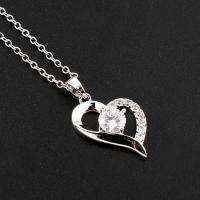 Brass Cubic Zirconia Necklace, with 6cm extender chain, Heart, platinum plated, oval chain & for woman & with cubic zirconia, nickel, lead & cadmium free Approx 15.5 Inch 