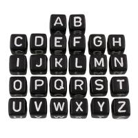 Abalorios Alfabeto de Acrílico, Cúbico, diferentes patrones para la opción & con el patrón de la letra, Negro, 10x10mm, agujero:aproximado 4mm, aproximado 550PCs/Bolsa, Vendido por Bolsa