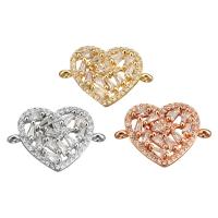 Cubic Zirconia Brass Connector, Heart, plated, with cubic zirconia & 1/1 loop Approx 0.8mm 