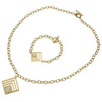 Rhinestone stainless steel Jewelry Set, bracelet & necklace, with Rhinestone Clay Pave, Rhombus, gold color plated, oval chain & for woman 7mm 7mm Approx 23 Inch, Approx  8.5 Inch 