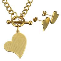 Fashion Stainless Steel Jewelry Sets, earring & necklace, Heart, gold color plated, twist oval chain & with letter pattern & for woman 5mm Approx 17 Inch 