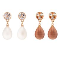 Plastic Pearl Zinc Alloy Earring, with ABS Plastic Pearl, stainless steel post pin, Teardrop, gold color plated, for woman lead & cadmium free 