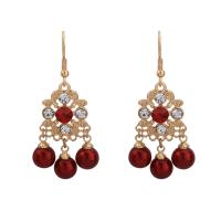 Plastic Pearl Zinc Alloy Earring, with ABS Plastic Pearl, iron earring hook, gold color plated, for woman & with rhinestone, lead & cadmium free 
