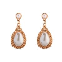 Plastic Pearl Zinc Alloy Earring, with ABS Plastic Pearl, iron post pin, Teardrop, gold color plated, for woman, lead & cadmium free, 45mm 