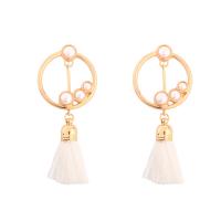 Fashion Tassel Earring, Zinc Alloy, with ABS Plastic Pearl & Nylon Cord, stainless steel post pin, gold color plated, for woman, lead & cadmium free, 65mm 
