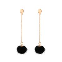 Fluffy Pom Pom Earrings, Zinc Alloy, with Plush, stainless steel post pin, Round, gold color plated, for woman, lead & cadmium free, 80mm 