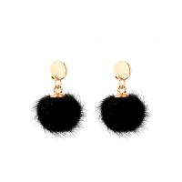 Fluffy Pom Pom Earrings, Zinc Alloy, with Plush, stainless steel post pin, Round, gold color plated, for woman, lead & cadmium free, 25mm 