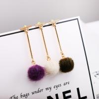 Fluffy Pom Pom Earrings, Zinc Alloy, with Plush, stainless steel post pin, Round, gold color plated, for woman lead & cadmium free 