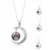 Time Gem Jewelry Necklace, Zinc Alloy, with iron chain & Glass, Moon, antique silver color plated, with skull pattern & Unisex & oval chain & with letter pattern & decal, lead & cadmium free, 34mm Approx 23.5 Inch 