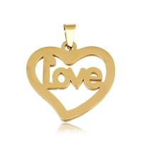 pendentifs de cœur en inox , acier inoxydable, coeur, mot amour, Placage de couleur d'or, 22.5mm Environ 3-5mm Vendu par sac